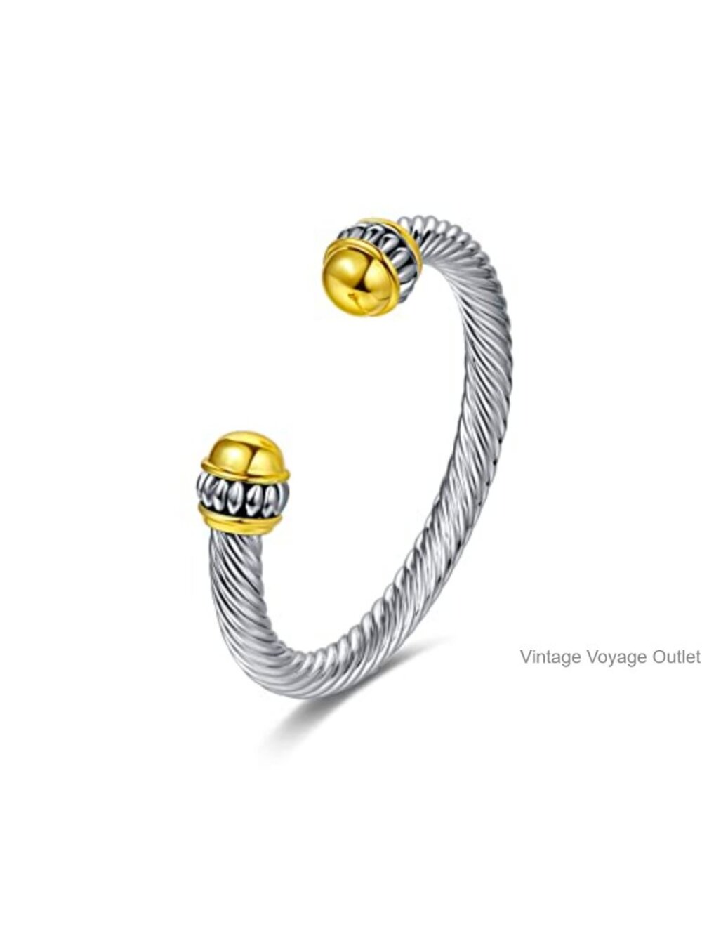 Twisted Cable Wire Cuff Bangle Two Tone Ball Open Bracelet